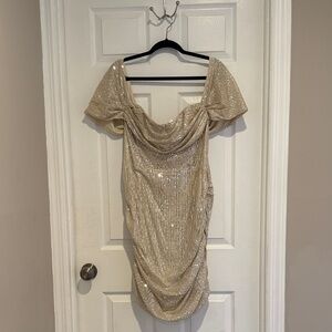 PrettyLittleThing Champagne Sequin Mini Dress